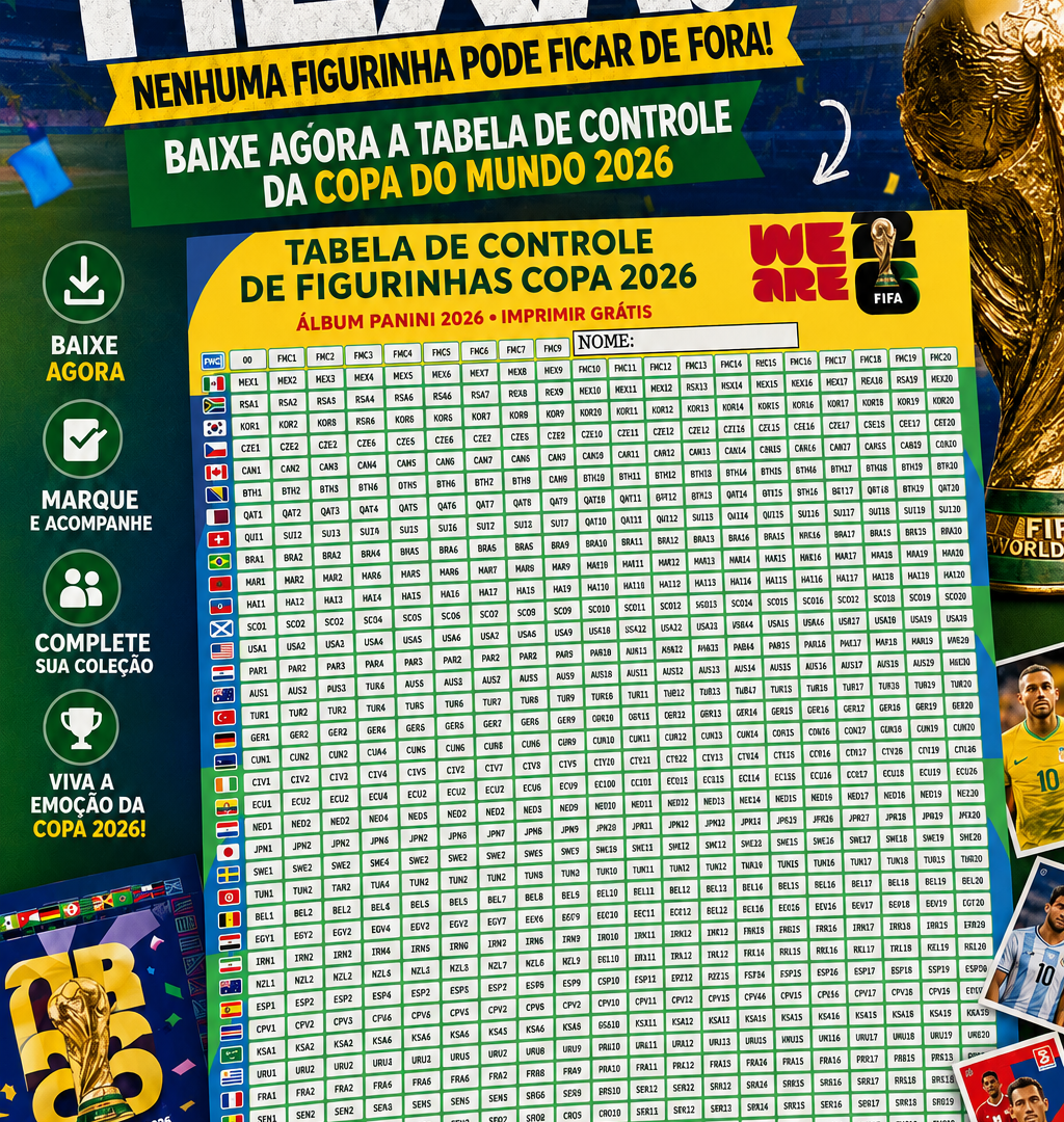 Controle de figurinhas da copa do mundo 2026