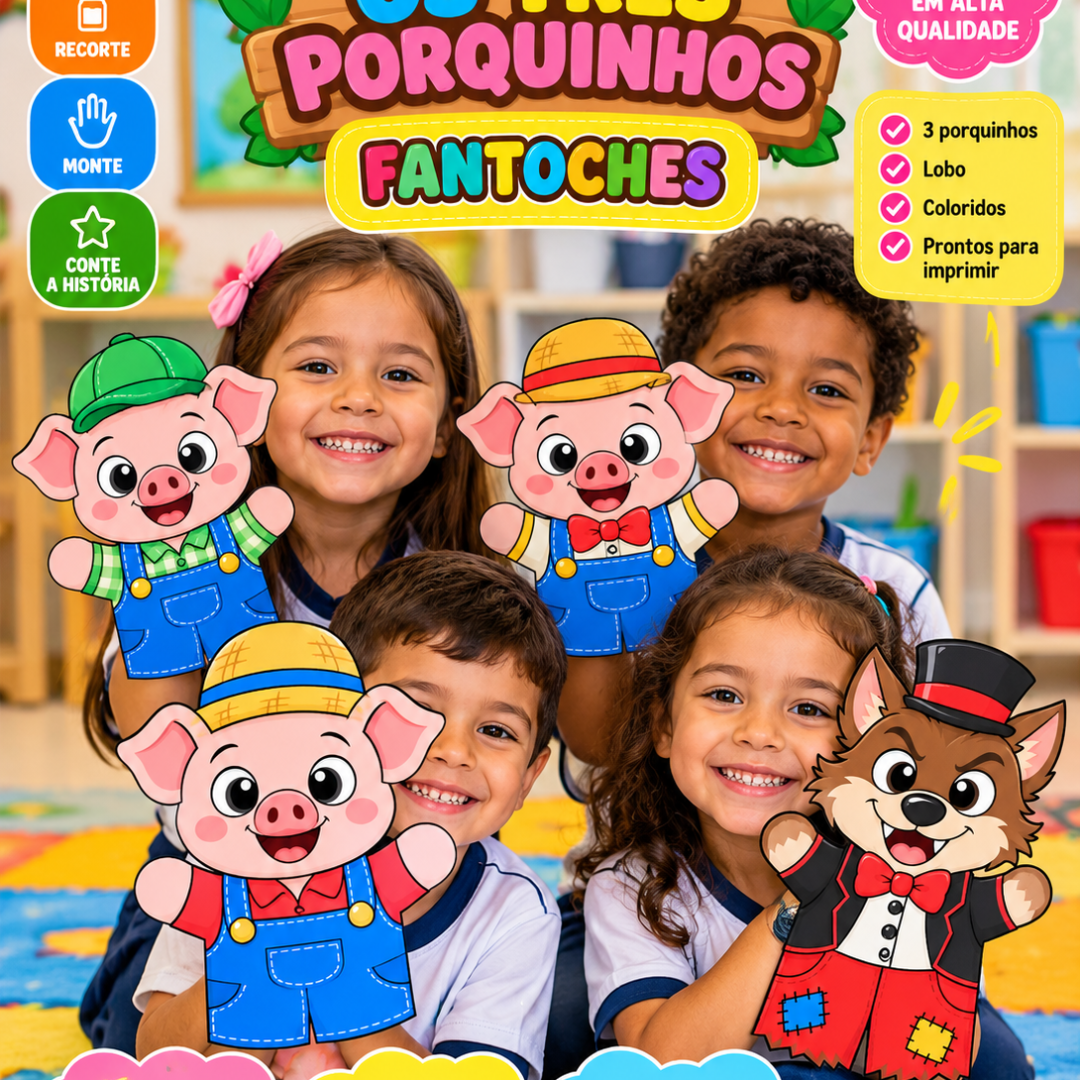 Os três porquinhos fantoche
